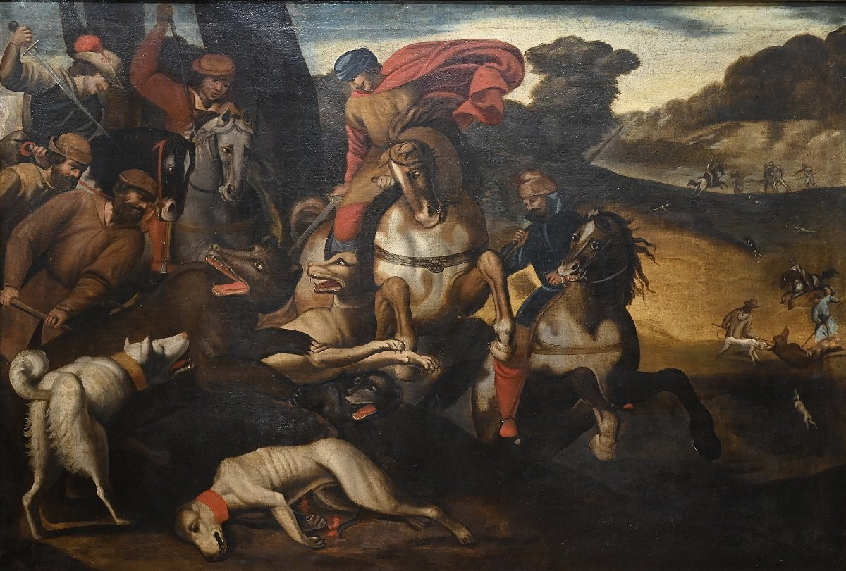 Caccia All’Orso - Olio su Tela - Italia XVII Secolo-photo-2